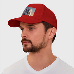 Бейсболка Маститый кот самурай, цвет: красный — фото 2