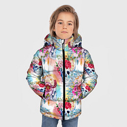 Куртка зимняя для мальчика Цветы и бабочки 5, цвет: 3D-черный — фото 2