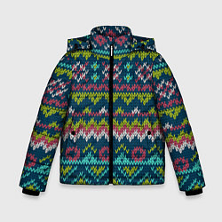 Куртка зимняя для мальчика Вязаный узор 2, цвет: 3D-черный
