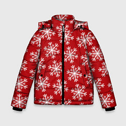 Куртка зимняя для мальчика Новогодние Снежинки, цвет: 3D-красный