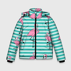 Куртка зимняя для мальчика Полосатые фламинго, цвет: 3D-черный