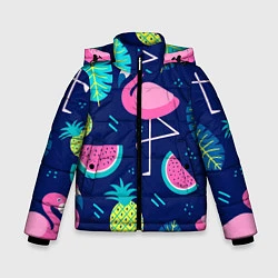 Куртка зимняя для мальчика Фруктовый фламинго, цвет: 3D-черный