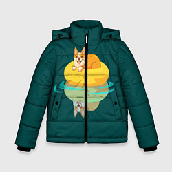 Куртка зимняя для мальчика Корги на пончике, цвет: 3D-черный