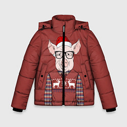 Куртка зимняя для мальчика New Year: Pink Piggy, цвет: 3D-черный