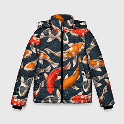 Куртка зимняя для мальчика Карпы кои, цвет: 3D-черный