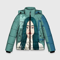 Куртка зимняя для мальчика Billie Eilish: Turquoise Hair, цвет: 3D-черный