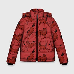 Куртка зимняя для мальчика Красные кони, цвет: 3D-черный