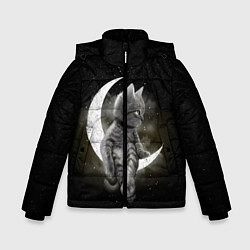 Куртка зимняя для мальчика Кот на луне, цвет: 3D-черный