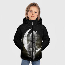 Куртка зимняя для мальчика Кот на луне, цвет: 3D-черный — фото 2