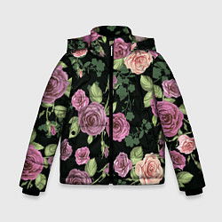 Куртка зимняя для мальчика Кусты роз, цвет: 3D-черный