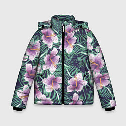 Куртка зимняя для мальчика Тропический цветок, цвет: 3D-черный