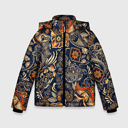 Куртка зимняя для мальчика Узор орнамент цветы этно, цвет: 3D-светло-серый