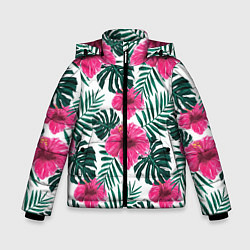 Куртка зимняя для мальчика Гавайский гибискус, цвет: 3D-светло-серый