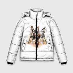 Куртка зимняя для мальчика Лошади, цвет: 3D-черный