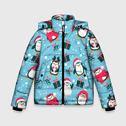 Куртка зимняя для мальчика Новогодние Пингвины, цвет: 3D-красный