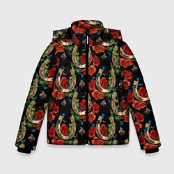 Куртка зимняя для мальчика Подковы, цвет: 3D-черный