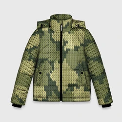 Куртка зимняя для мальчика Вязаный принт милитари, цвет: 3D-черный