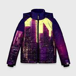 Куртка зимняя для мальчика Неоновый город, цвет: 3D-черный