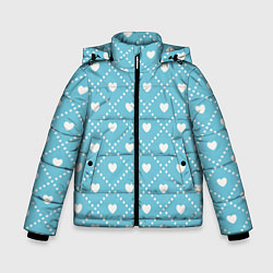 Куртка зимняя для мальчика Белые сердечки на голубом фоне, цвет: 3D-черный
