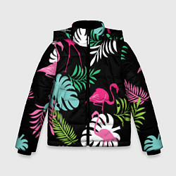 Куртка зимняя для мальчика Фламинго с цветами, цвет: 3D-черный