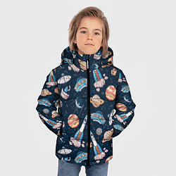 Куртка зимняя для мальчика Корабли, планеты и спутники, цвет: 3D-черный — фото 2