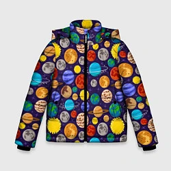 Куртка зимняя для мальчика Мультяшные планеты, цвет: 3D-черный
