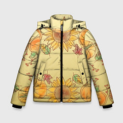 Куртка зимняя для мальчика Подсолнухи тыквы, цвет: 3D-черный