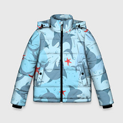 Куртка зимняя для мальчика Акулы паттерн, цвет: 3D-черный