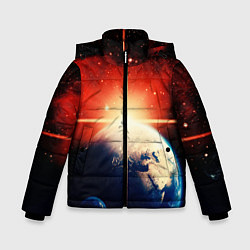 Куртка зимняя для мальчика Космос земля 3D, цвет: 3D-черный