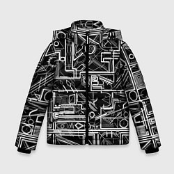 Куртка зимняя для мальчика Белые абстрактные линии, цвет: 3D-черный