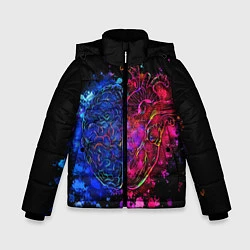Куртка зимняя для мальчика Сердце и мозг в неоне, цвет: 3D-черный