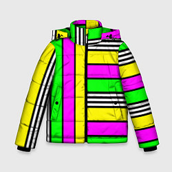 Куртка зимняя для мальчика Полосатый неоновый модный узор, цвет: 3D-черный
