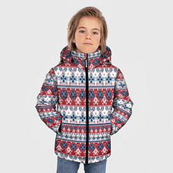 Куртка зимняя для мальчика Этнический красно-синий узор, цвет: 3D-черный — фото 2