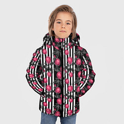 Куртка зимняя для мальчика Акварельные розы на полосатом, цвет: 3D-черный — фото 2