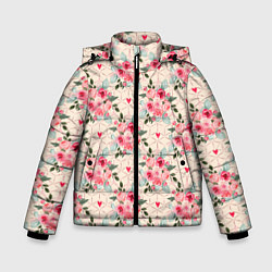 Куртка зимняя для мальчика Полевые цветочки, цвет: 3D-черный