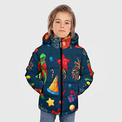 Куртка зимняя для мальчика Новогодний Паттерн!, цвет: 3D-черный — фото 2