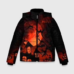 Куртка зимняя для мальчика Красная луна на Хэллоуин, цвет: 3D-черный