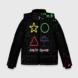 Куртка зимняя для мальчика Игра в кальмара: Фигурки, цвет: 3D-черный
