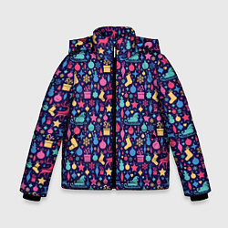 Куртка зимняя для мальчика Новогодние Игрушки и Украшения, цвет: 3D-черный