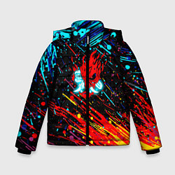 Куртка зимняя для мальчика Cyberpunk 2077 Цветные брызги, цвет: 3D-черный