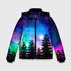 Куртка зимняя для мальчика Космический лес, елки и звезды, цвет: 3D-черный