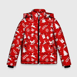 Куртка зимняя для мальчика НОВОГОДНИЙ УЗОР КРАСНО БЕЛЫЙ, цвет: 3D-светло-серый