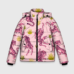 Куртка зимняя для мальчика Розовые тигры паттерн, цвет: 3D-светло-серый
