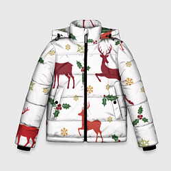Куртка зимняя для мальчика Новогодние Олени Снежинки, цвет: 3D-черный