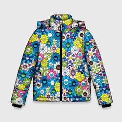 Куртка зимняя для мальчика Takashi Murakami Улыбающиеся цветы, цвет: 3D-черный