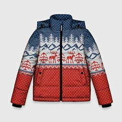 Куртка зимняя для мальчика ВЯЗАНЫЙ УЗОР С ОЛЕНЯМИ, цвет: 3D-красный