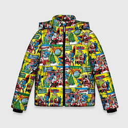 Куртка зимняя для мальчика Новогодние обложки DC, цвет: 3D-красный