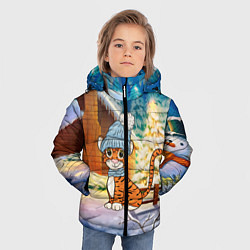 Куртка зимняя для мальчика Тигренок на фоне зимнего дома, цвет: 3D-красный — фото 2