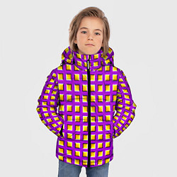 Куртка зимняя для мальчика Фиолетовый Фон с Желтыми Квадратами Иллюзия Движен, цвет: 3D-красный — фото 2