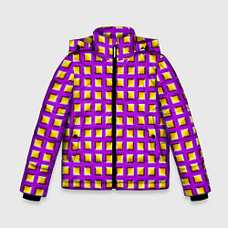 Куртка зимняя для мальчика Фиолетовый Фон с Желтыми Квадратами Иллюзия Движен, цвет: 3D-черный
